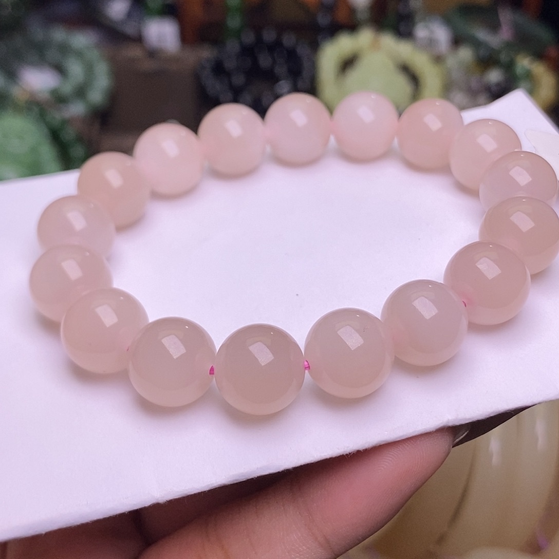 和田玉未镶嵌熟藕粉脂膏红粉手串12mm