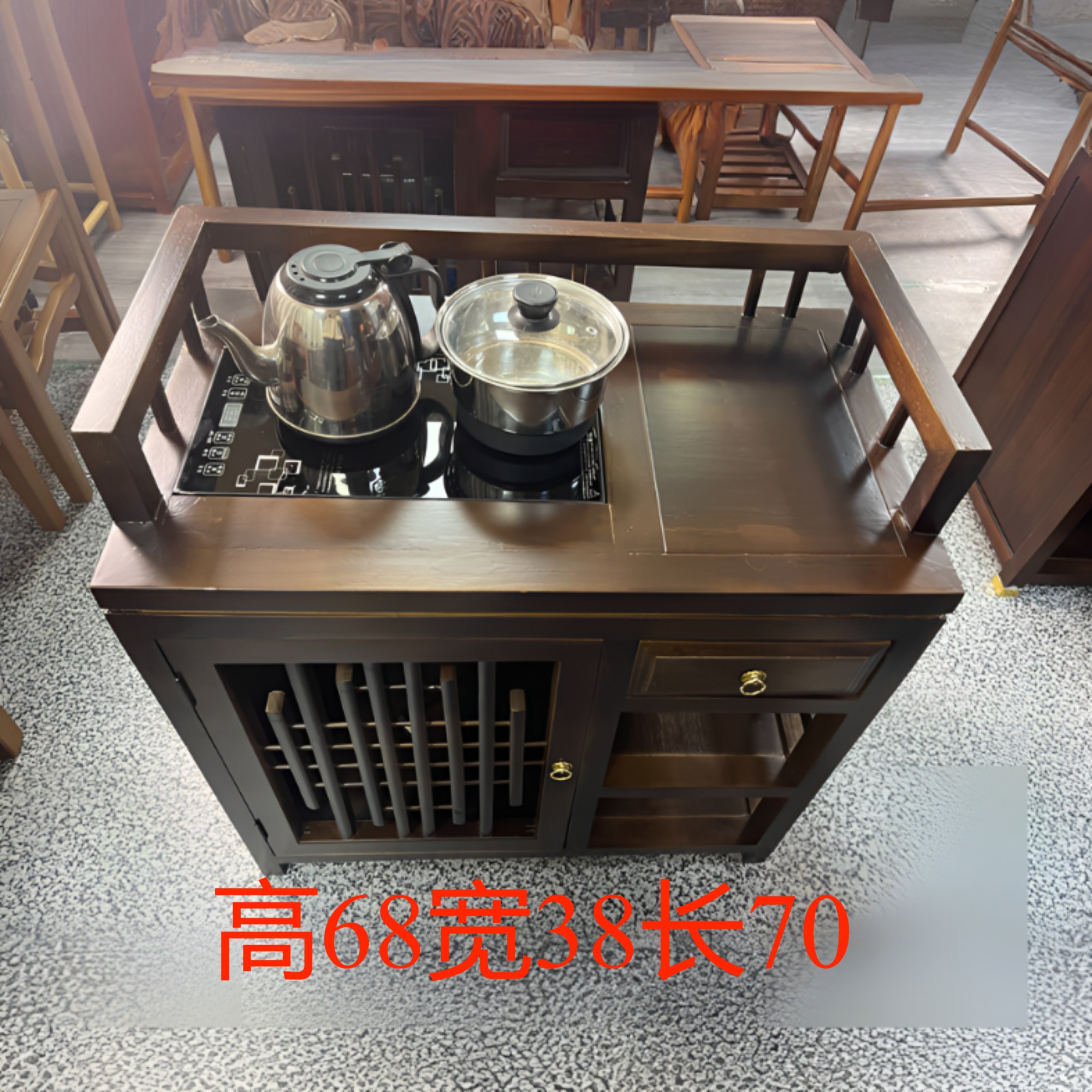 实木原木胡桃木移动茶桌小茶台烧水壶一体家用茶水柜茶车煮泡茶桌