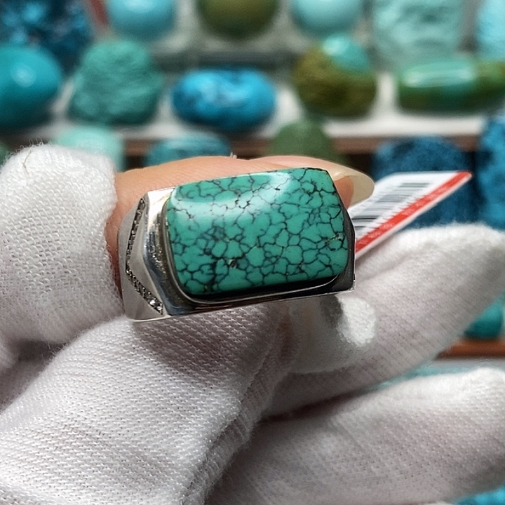 绿松石银S925镶嵌天然原矿 地大质检