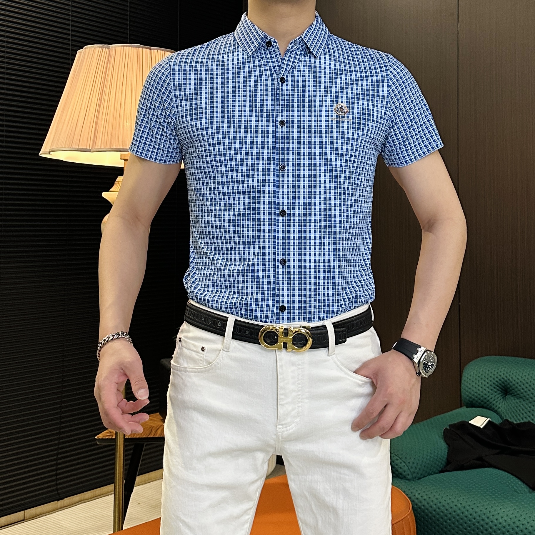 （珍珍男装）2025夏季潮流时尚百搭舒适透气休闲短袖衬衫