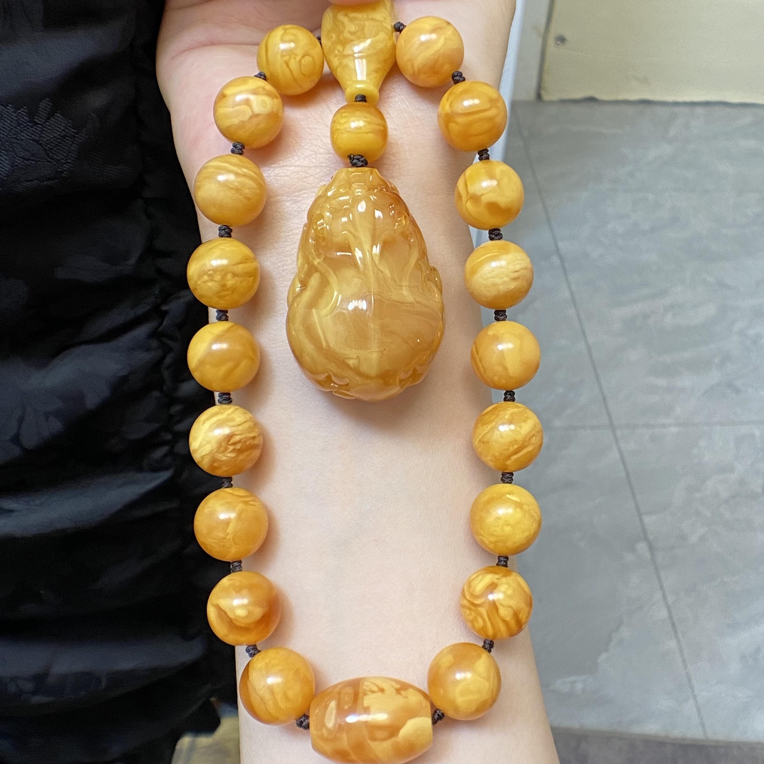 『顺亿天然蜜蜡』老花蜡圆珠18子手持圆珠尺寸13大加精美大气