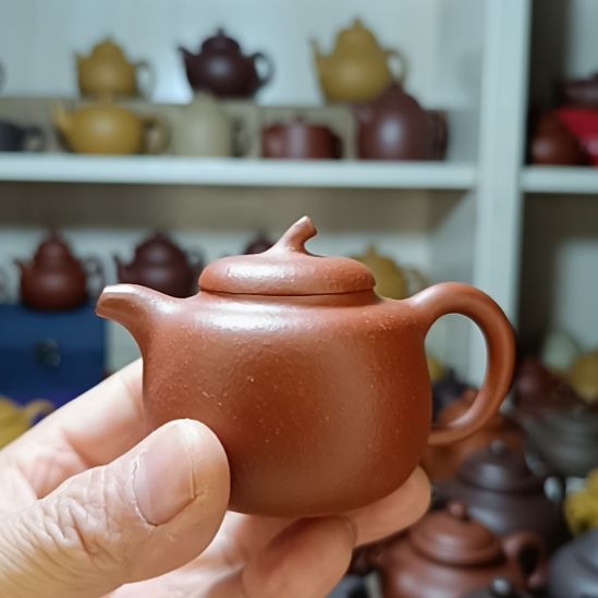 紫砂茶壶原矿红降坡粗砂茄段120cc半手工