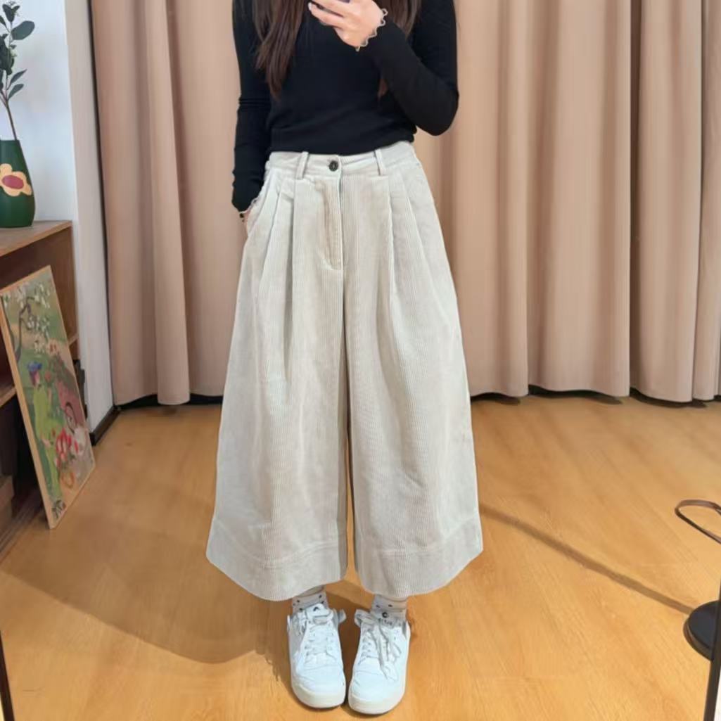 13563余小鱼【美好裤】两色压褶设计高腰阔腿八分裤休闲裤女装