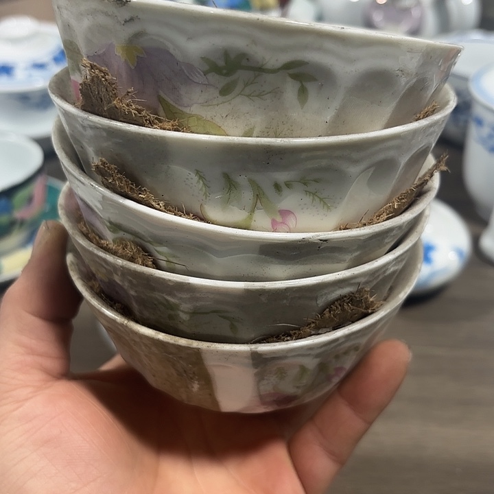 陶米饭碗，米饭五个