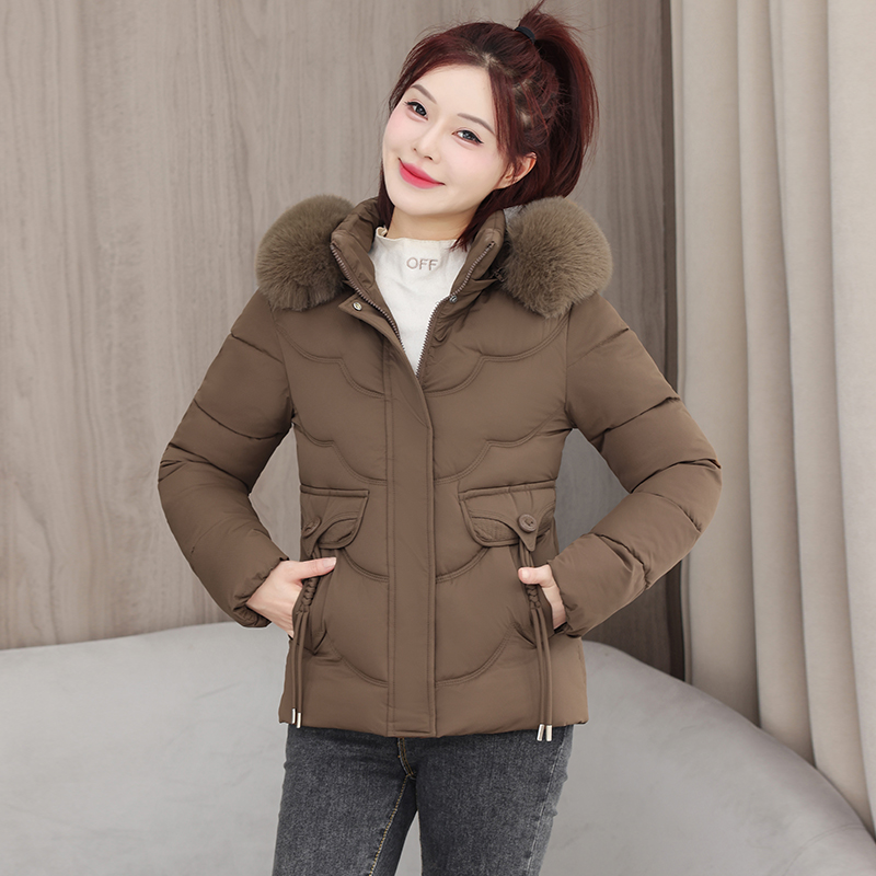 2025新款冬季大毛领短款棉衣棉服女修身显瘦大码百搭时尚棉袄外套