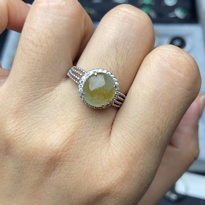 翡翠戒指银S925镶嵌戒指