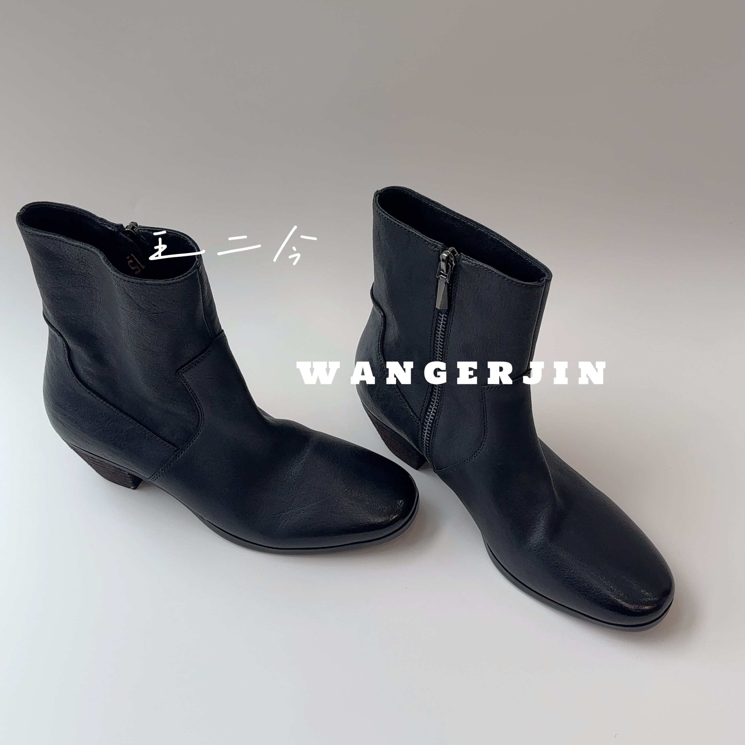 【王二今】马皮/4.5CM/法式复古极简高级气质切尔西时装休闲短靴女