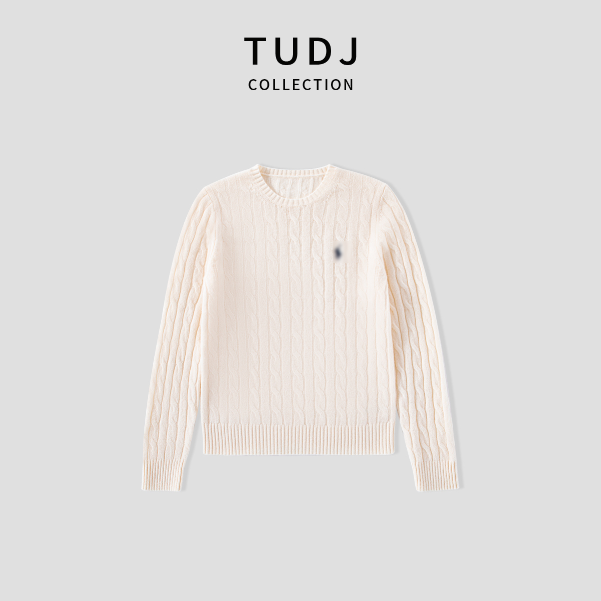【TUDJ】100%绵羊毛长袖圆领麻花毛衣秋冬厚款打底内搭刺绣针织衫女