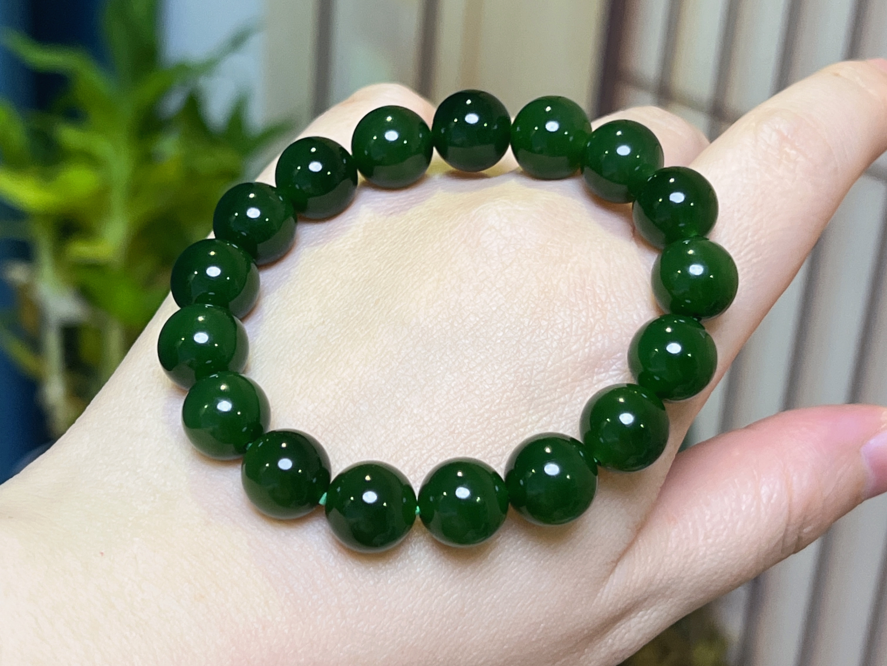 【玉缘汇】精品和田玉碧玉老坑冰绿手串12mm颜色浓郁简约大气