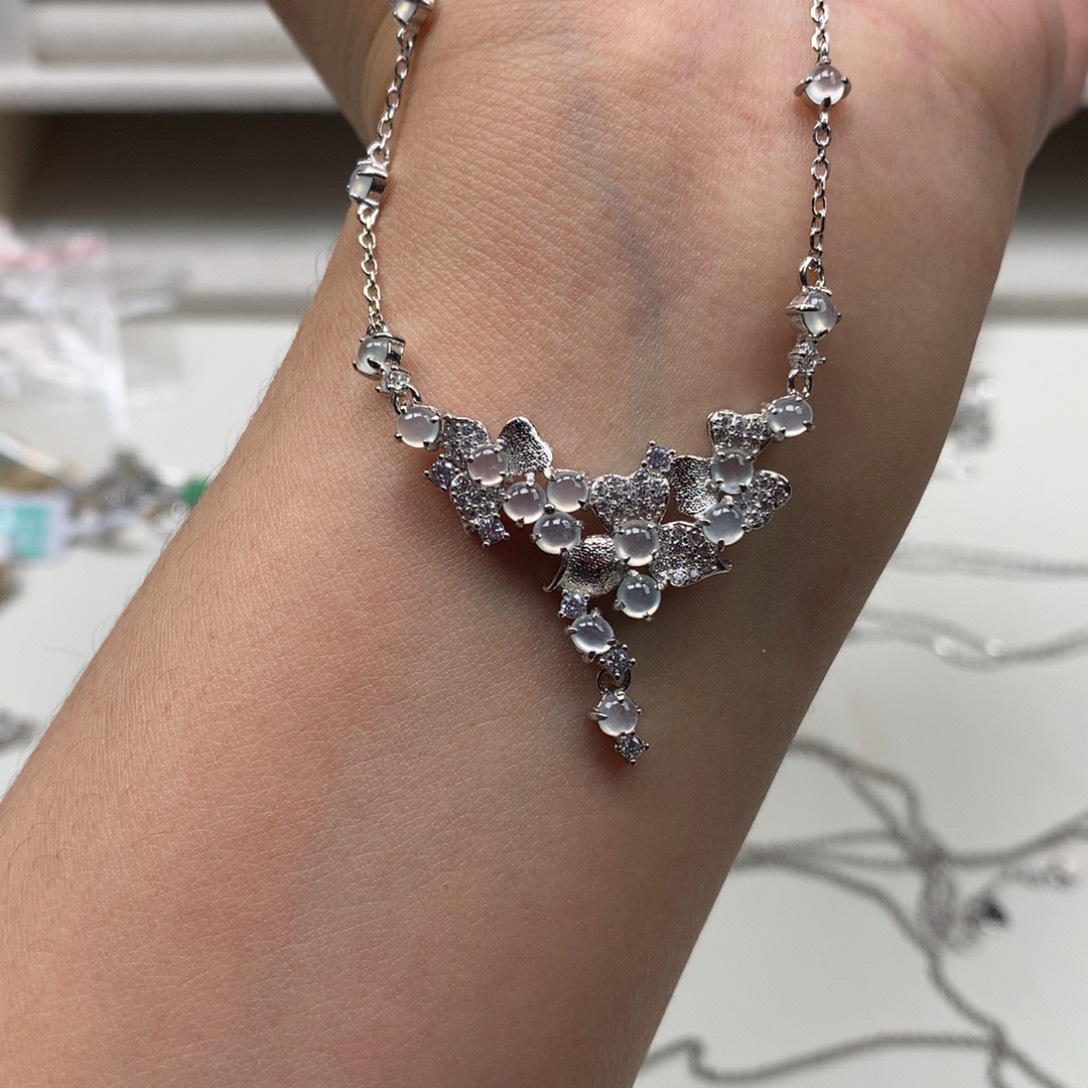 ****月翡翠银S925镶嵌耳饰项链