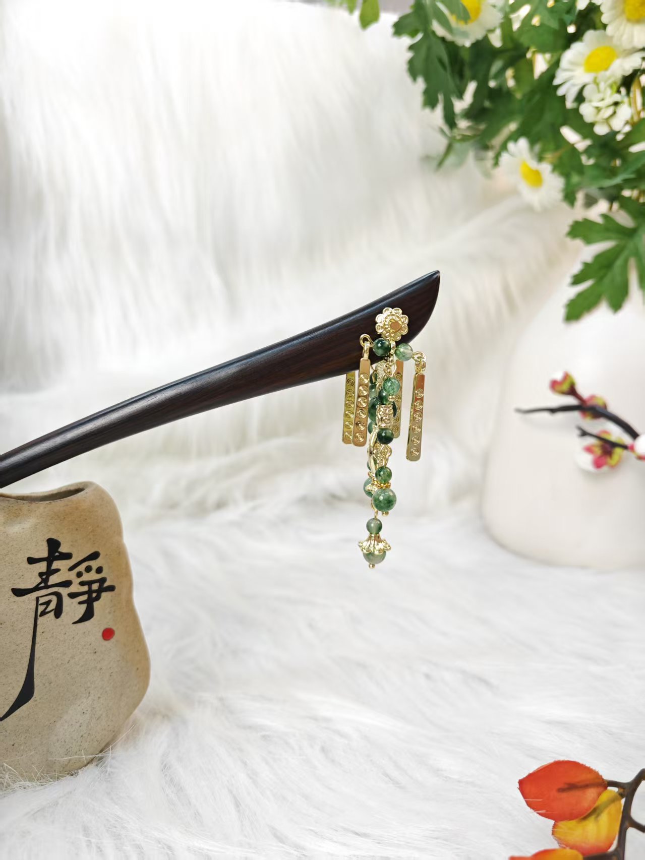 炑歌K343原创飘花绿色18公分彩云之南发簪气质手工发饰国风发簪