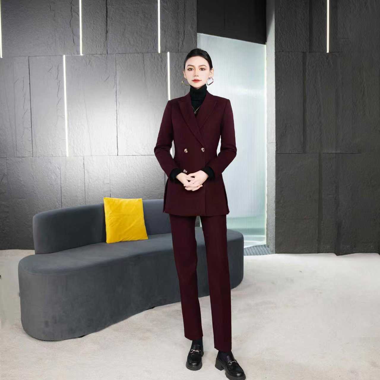 Falaibang/法莱邦152红黑双色毛呢小脚裤型西装套装