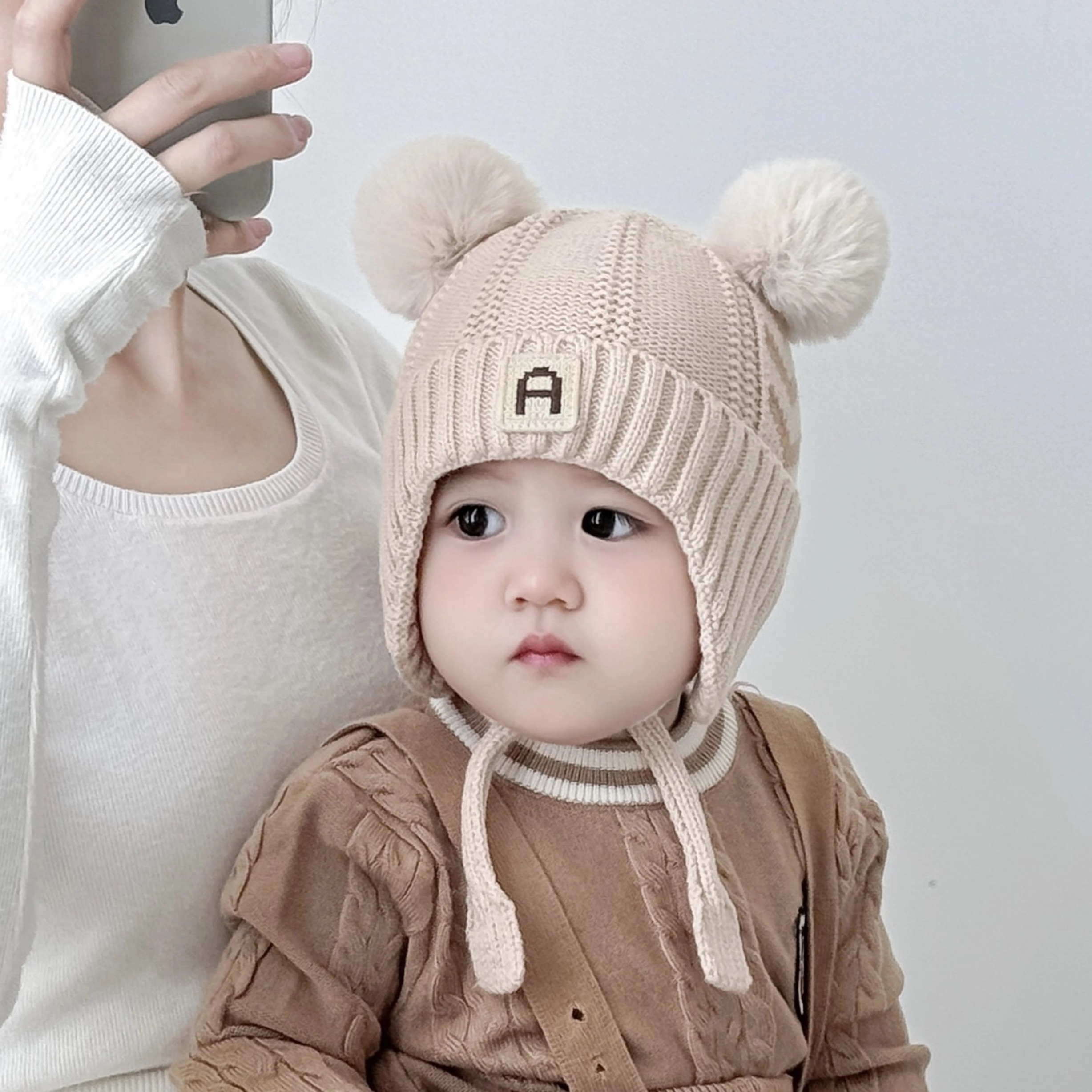 婴儿帽子冬季男女宝宝韩版毛线帽子小月龄护耳帽保暖包头帽1-2岁0