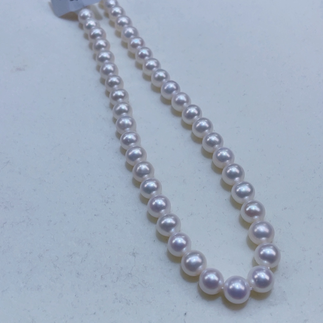 淡水珍珠银S925镶嵌颈饰7/8极强光冷白近正圆极微瑕