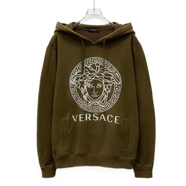 99新 VERSACE/范思哲 DM0137 棕绿色美杜莎头像印花卫衣 S码