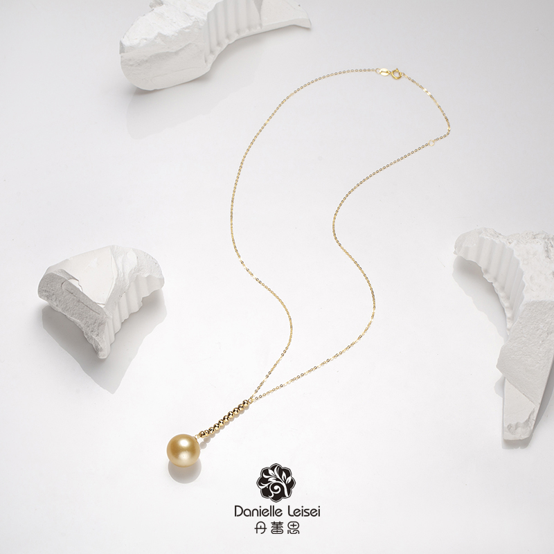 【大D】18K金/南洋金珠设计师款金套链/13-14MM