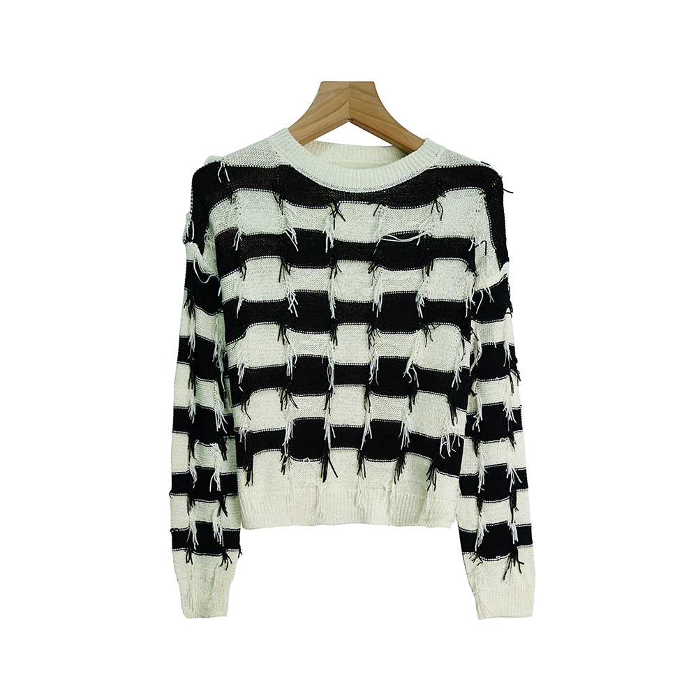 法式设计感流苏百搭高级感港味条纹懒慵风上衣X008