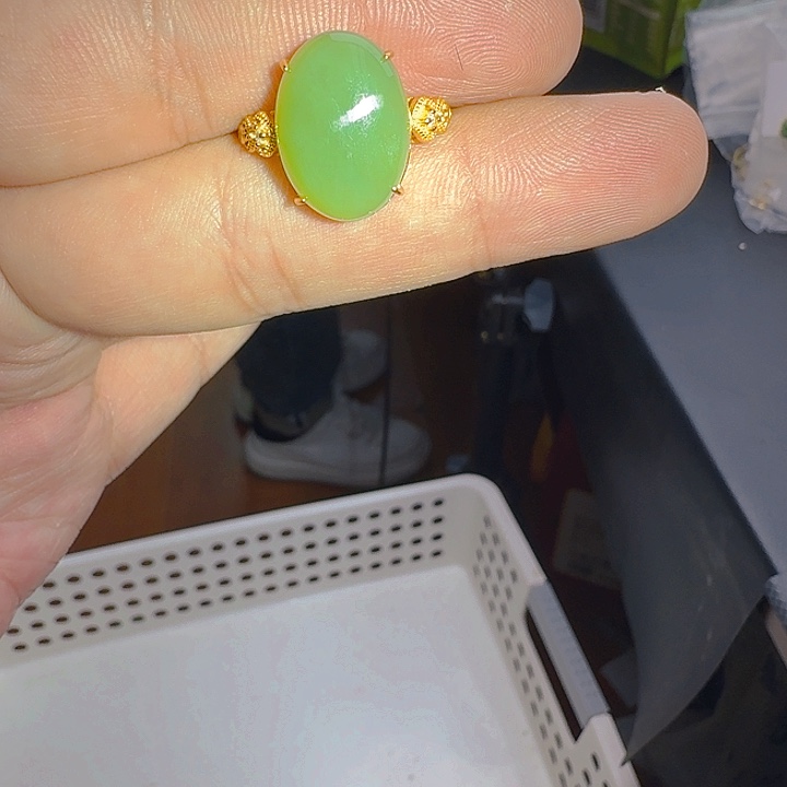 和田玉（碧玉）戒指银S925镀金镶嵌
