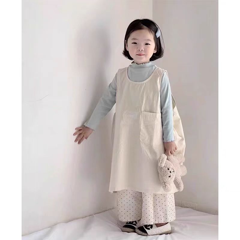 女童连衣裙套装春秋夏季新女宝宝版时尚简约纯色背心裙阔腿裤