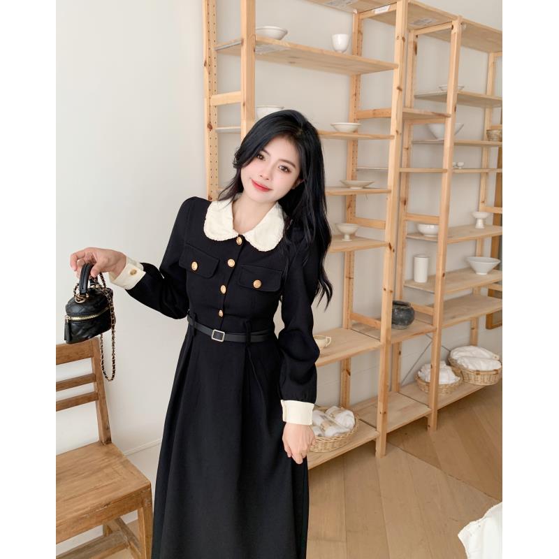 （80-200斤）大码胖mm新款赫本风法式黑色显瘦连衣裙女（送腰带）1569