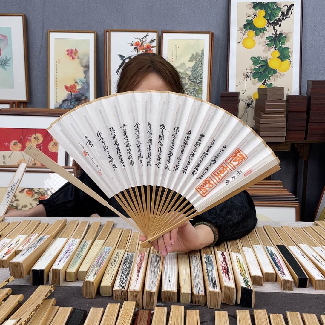 国画95寸玉竹-纯手绘-文玩扇骨（默认粘好）