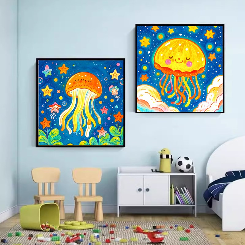 子非鱼定制：十字绣可爱Q版水母2025新款客厅卧室满绣大格可做抱枕