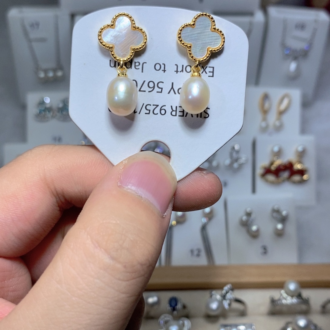 耳饰银S925镶嵌淡水珍珠