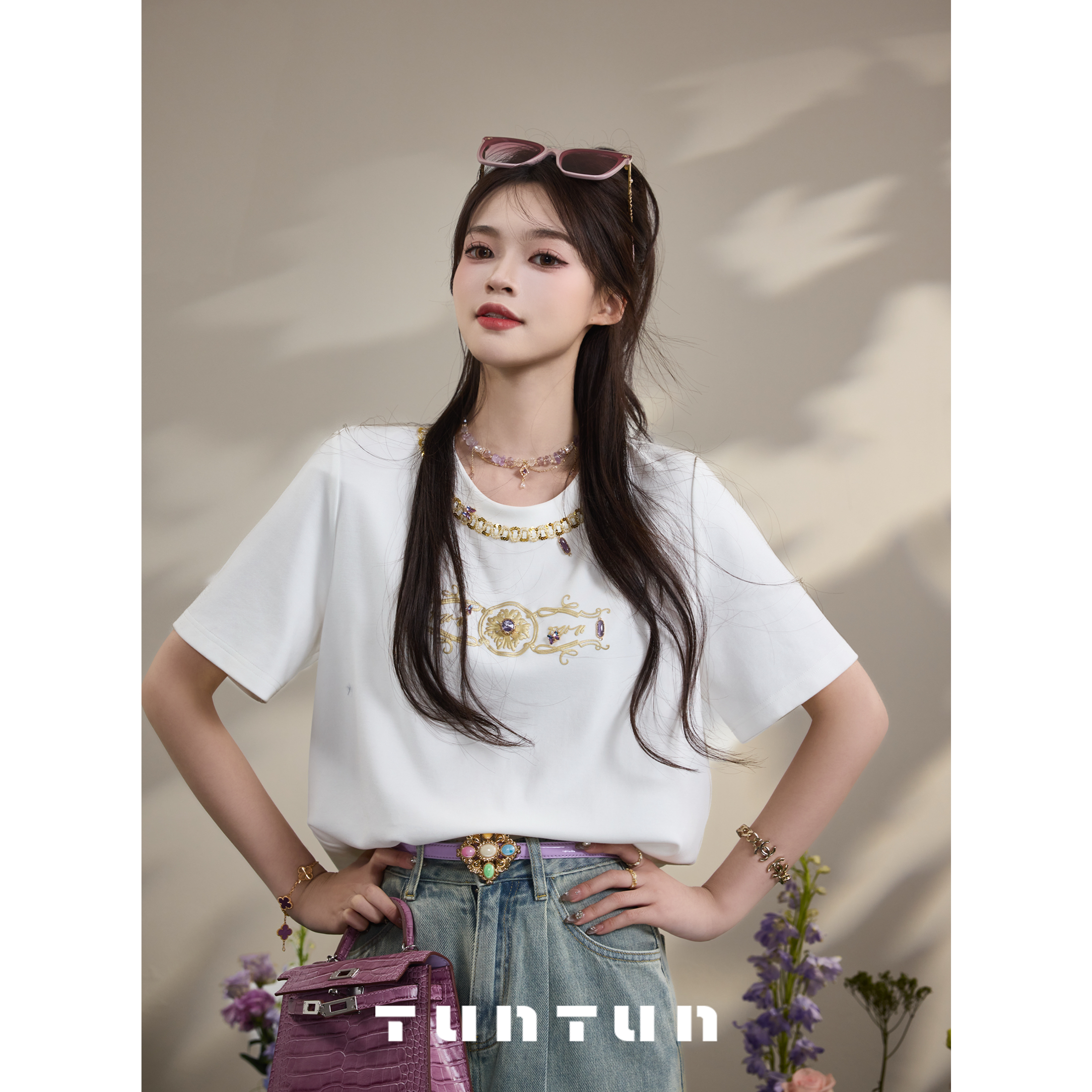 吞吞TUNT【冰镇葡萄】完美艺术家 重工法式宝石印花T恤