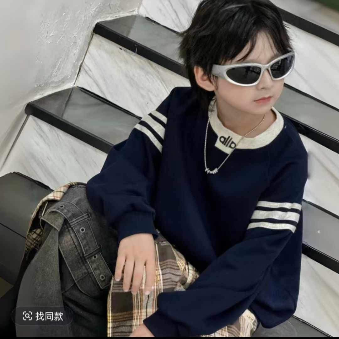 现货【加绒/不加绒】儿童字母拼接卫衣中大童韩版宽松休闲百搭00325