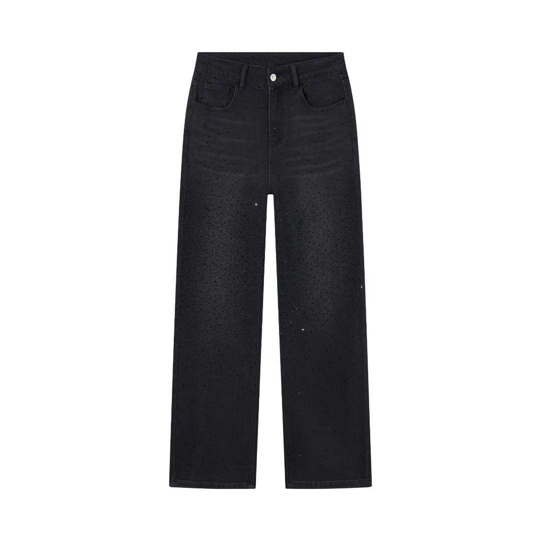 【半钻爆闪】满天星爆闪新品个性高级显瘦高腰直筒裤收腰百搭长裤