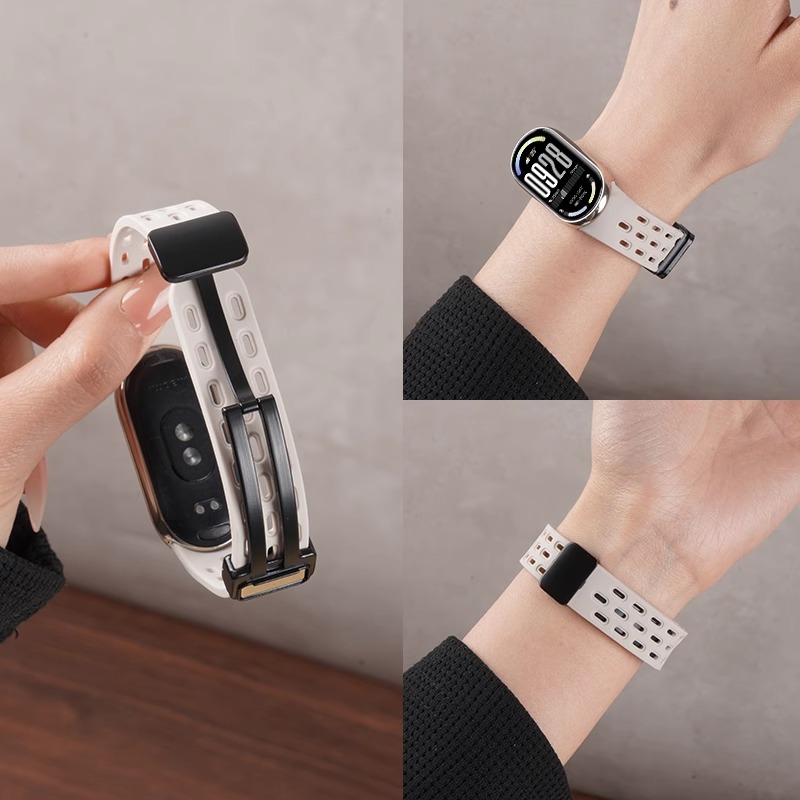 适用小米手环10/9透气磁吸硅胶表带8NFC运动智能专用腕带男女透气