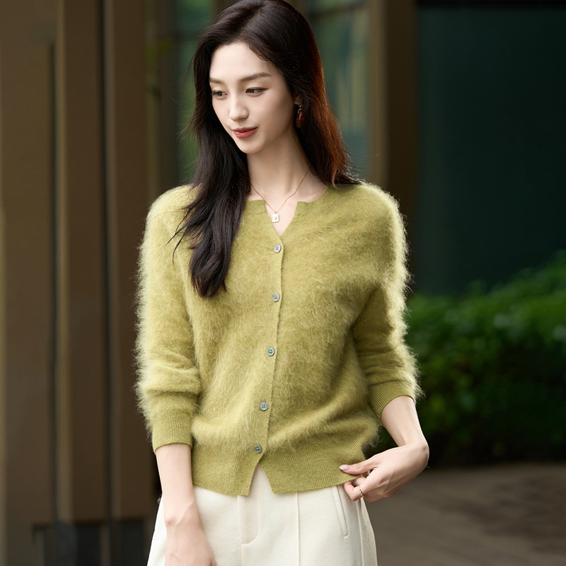 MZ.秋冬新款女式加厚羊毛拉绒小V领显瘦针织开衫外搭NS5158