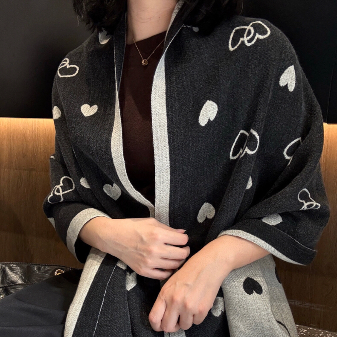 5色/心连心双面羊绒围巾秋冬保暖情侣百搭披肩