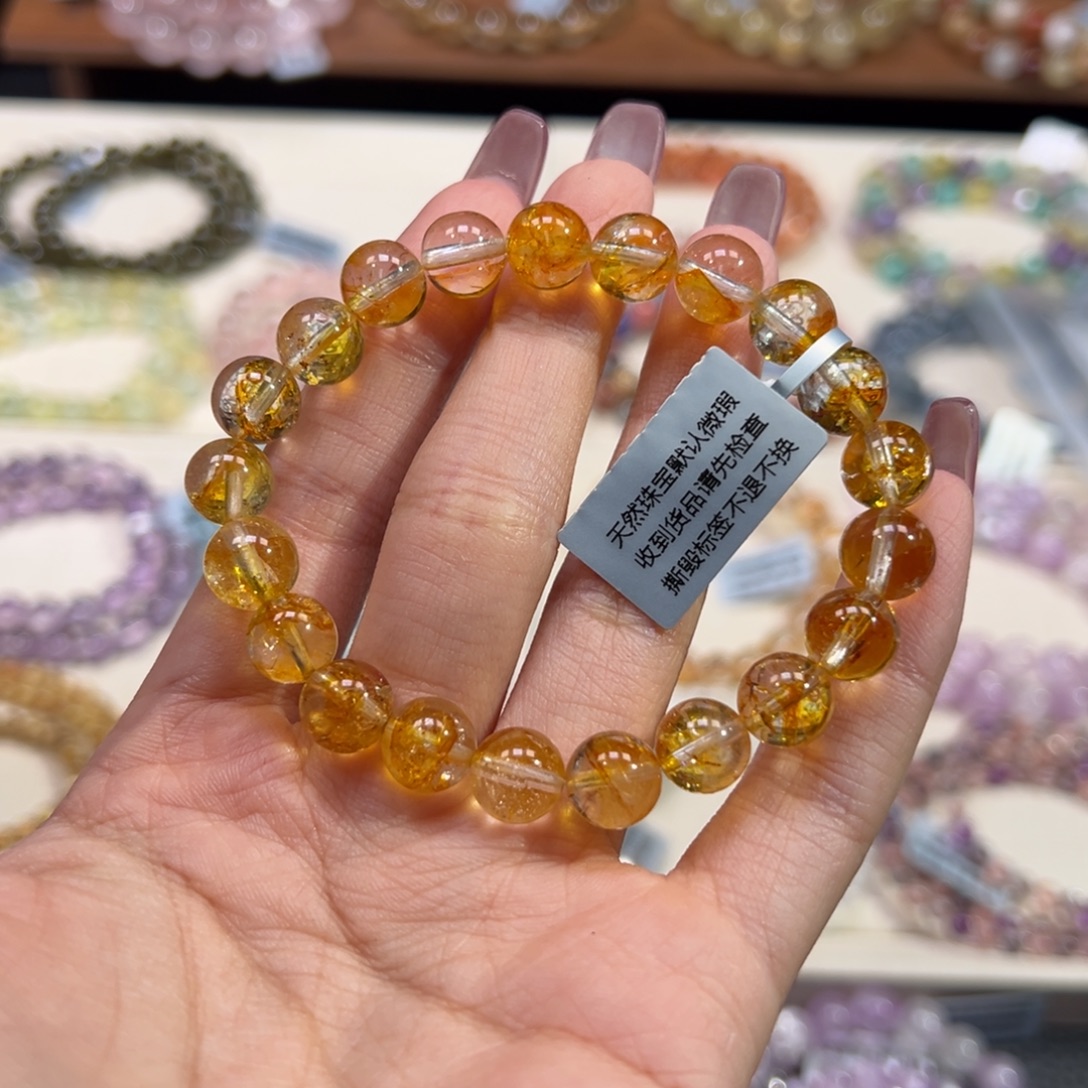 吃***丁水晶手串未镶嵌9m毕业级桂花托帕石