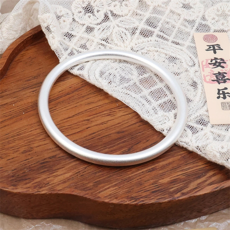 足银手镯 古法磨砂素圈手镯