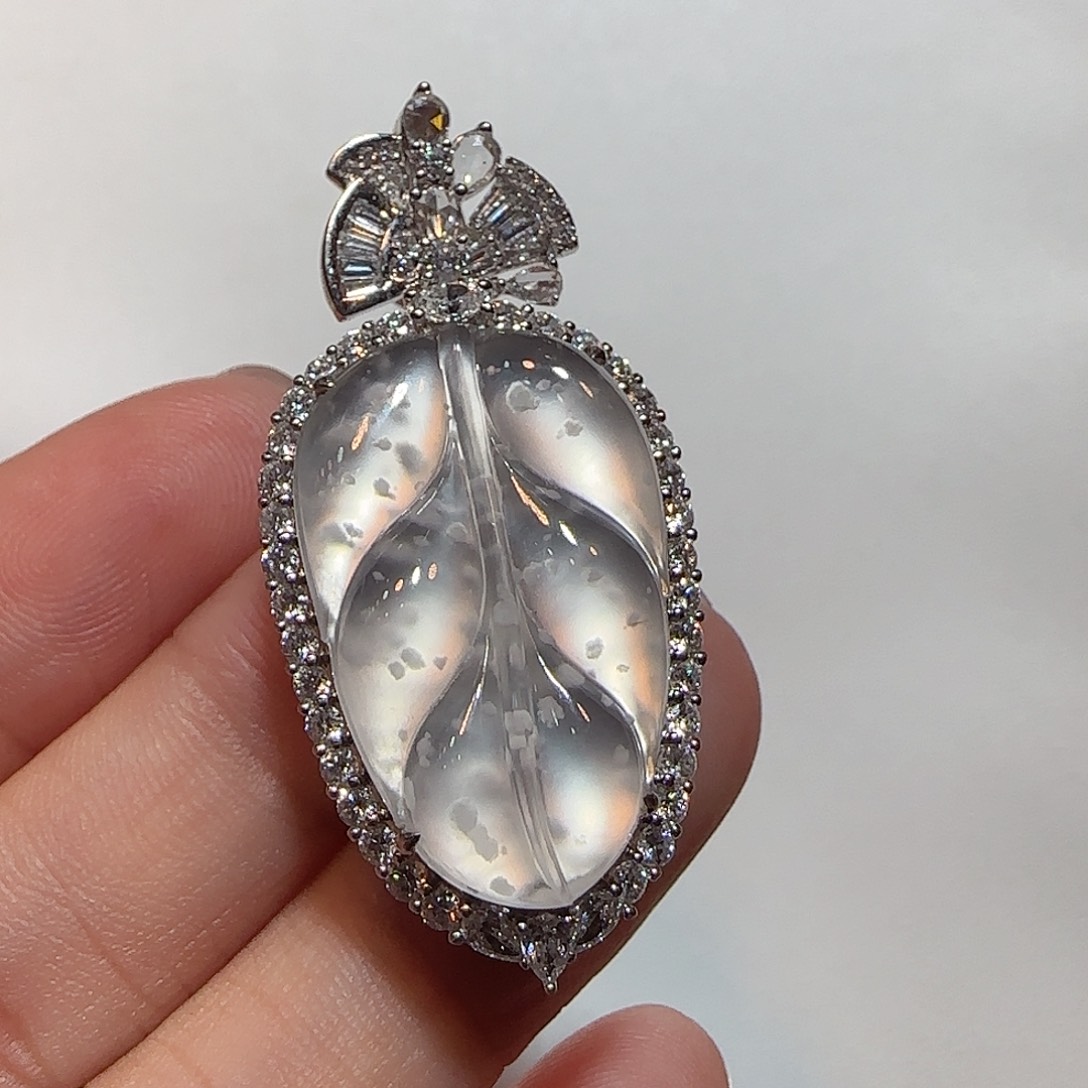 翡翠18K金镶嵌吊坠(不含链)叶子