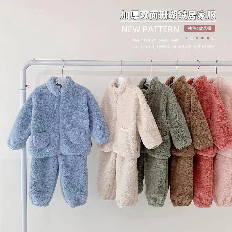 HHkids女童加厚双面保暖珊瑚绒家居服套装2025冬装新款ETZ201