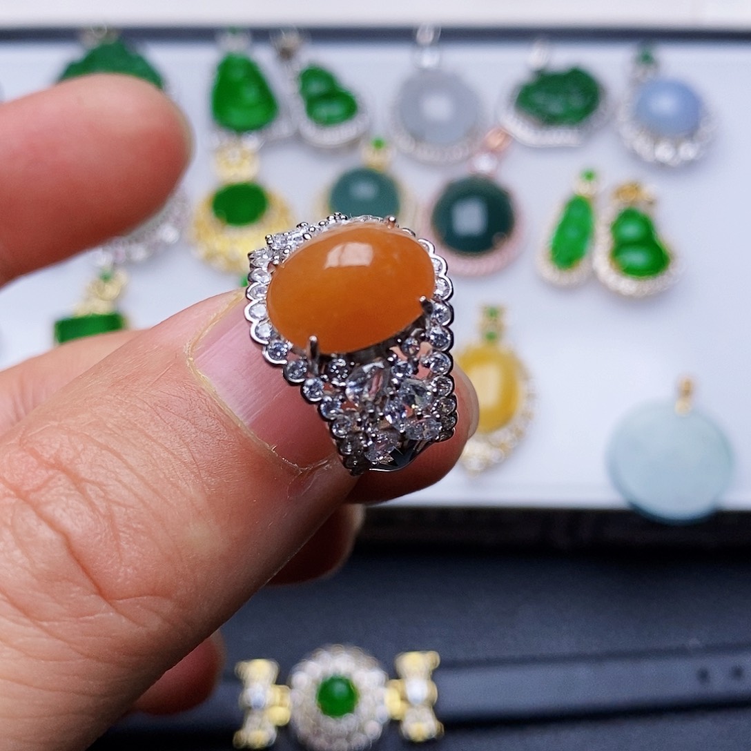 翡翠戒指银S925镶嵌戒指