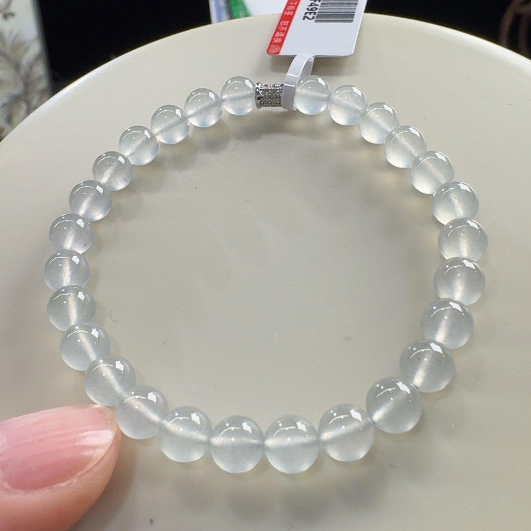 翡翠未镶嵌手链高冰玻白月光单圈6mm