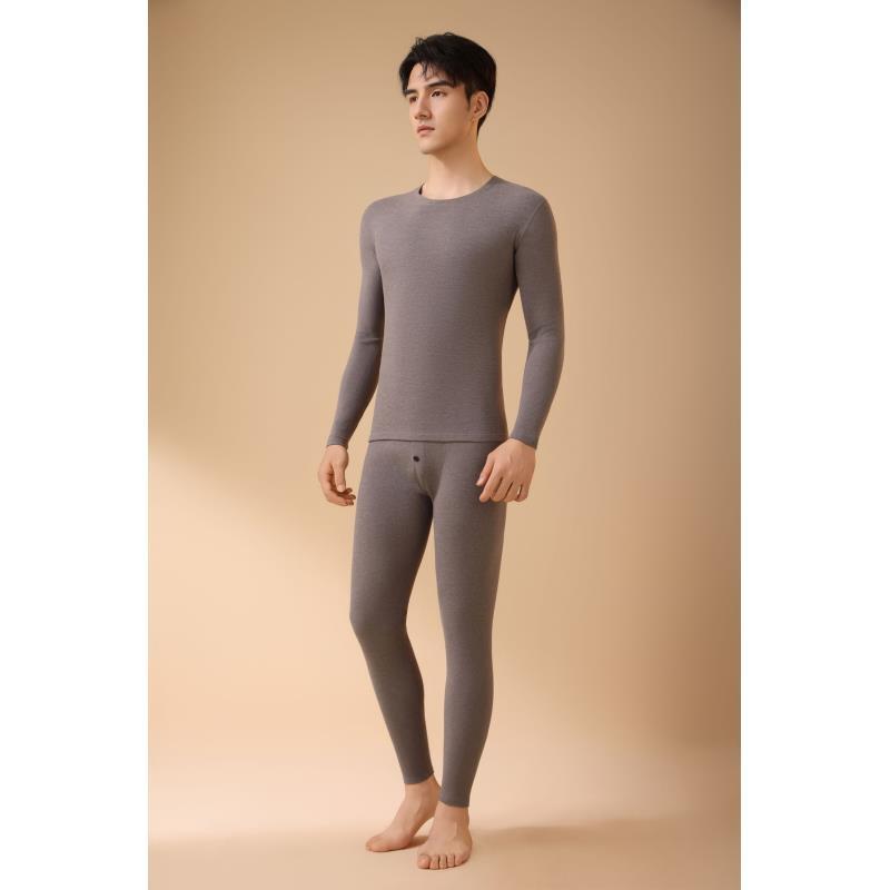YMJ8021 兔绒 桑蚕丝 蛋白 椰油 莱赛尔 圆领保暖男士内衣套装