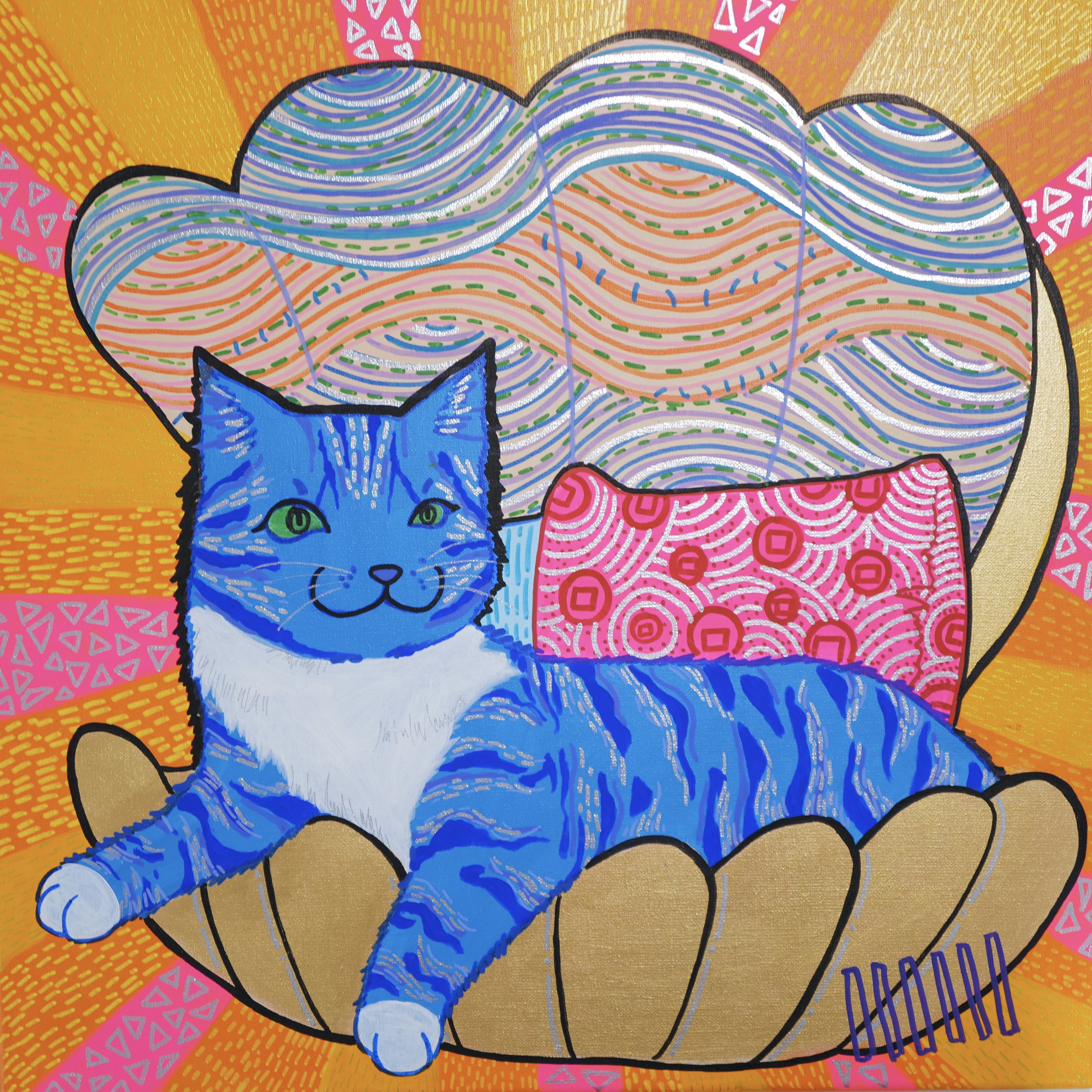 46*46王甜心工作室手绘画作《自在小猫》仅一件（非王甜心本人绘画）