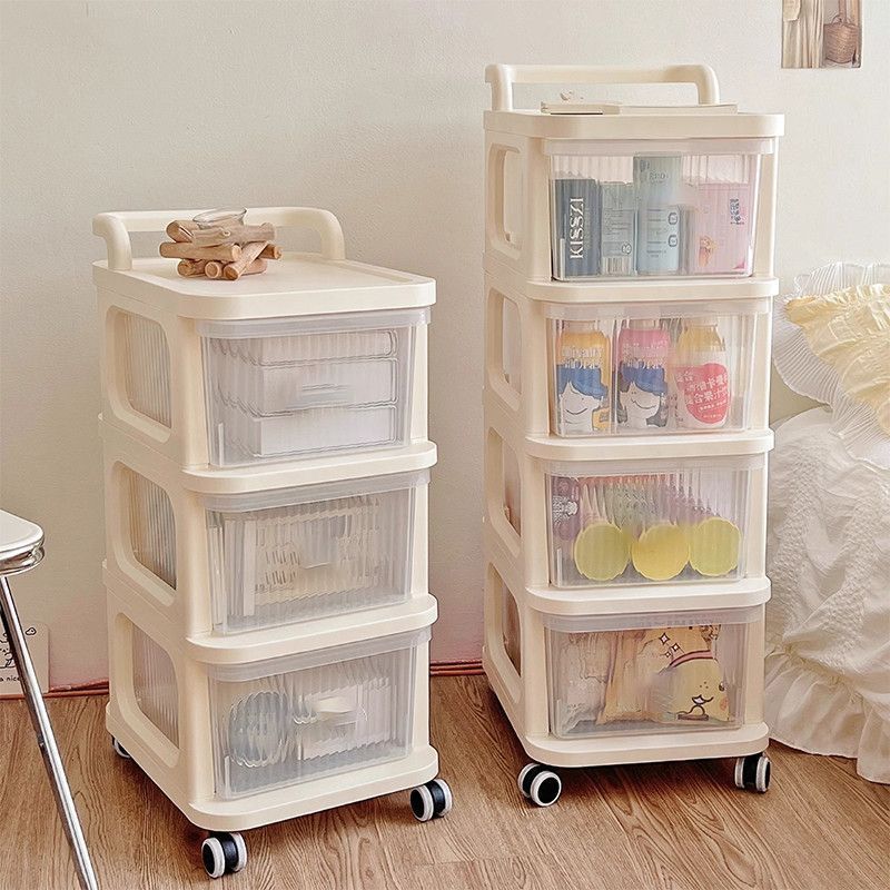 新款奶油风抽屉式收纳柜小推车零食置物架客厅家用床头简约收纳柜