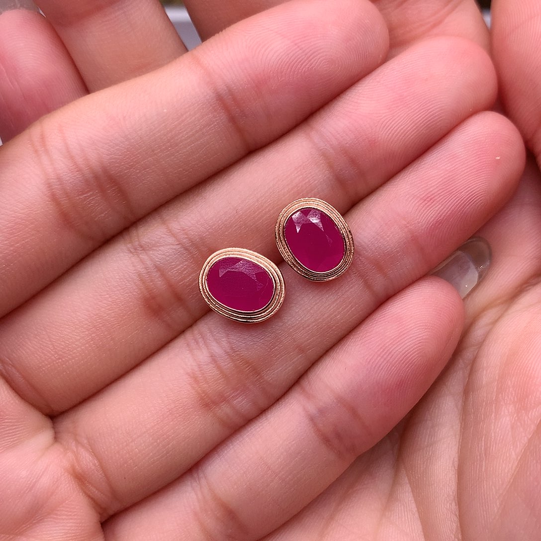 红宝石耳饰银S925镶嵌钟*