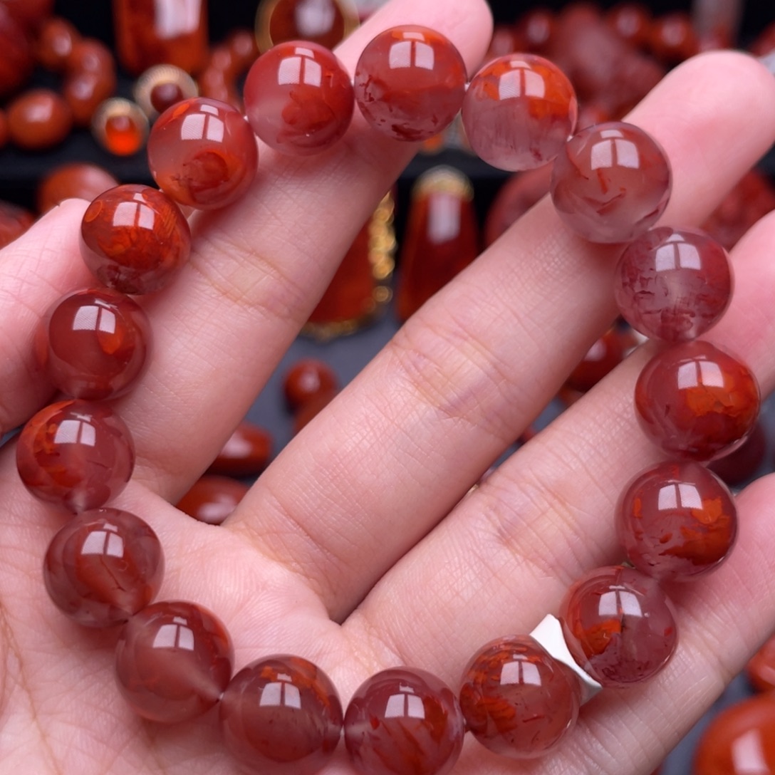 南红玛瑙未镶嵌珠宝奇石单圈12.5mm