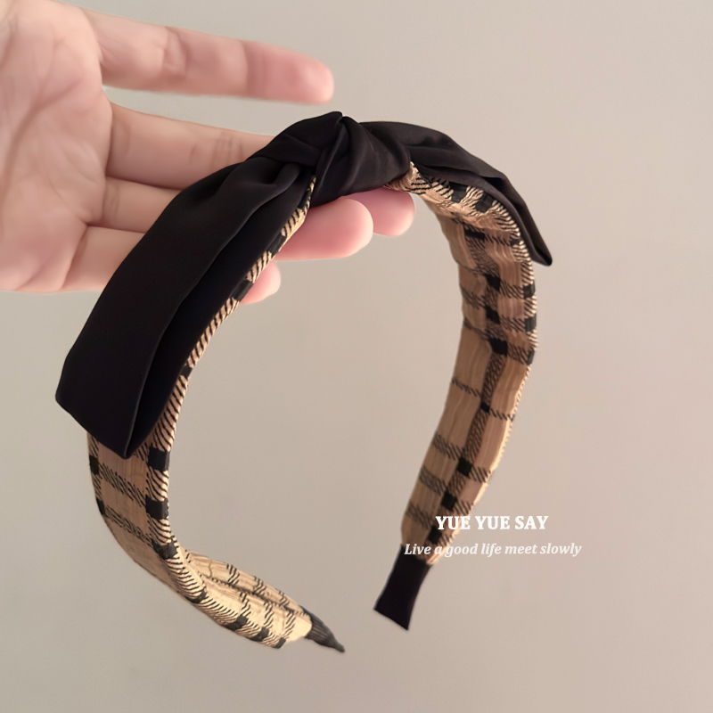 黄昏晚秋 复古英伦格纹蝴蝶结发箍 高颅顶显脸小头箍美拉德压发带