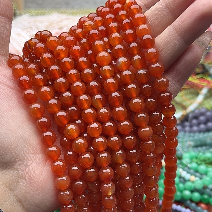 玛瑙/玉髓珠宝半成品未镶嵌一条8mm左右红玛瑙