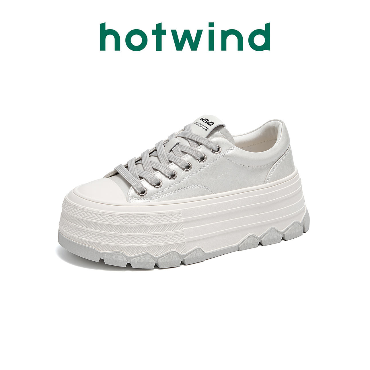 Hotwind/热风低帮板鞋女时尚厚底增高系带春季韩版松糕休闲鞋