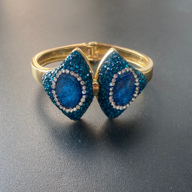 铜合金合成锆石手镯 TTSD 蓝色菱形双裸面轻奢手镯 1501