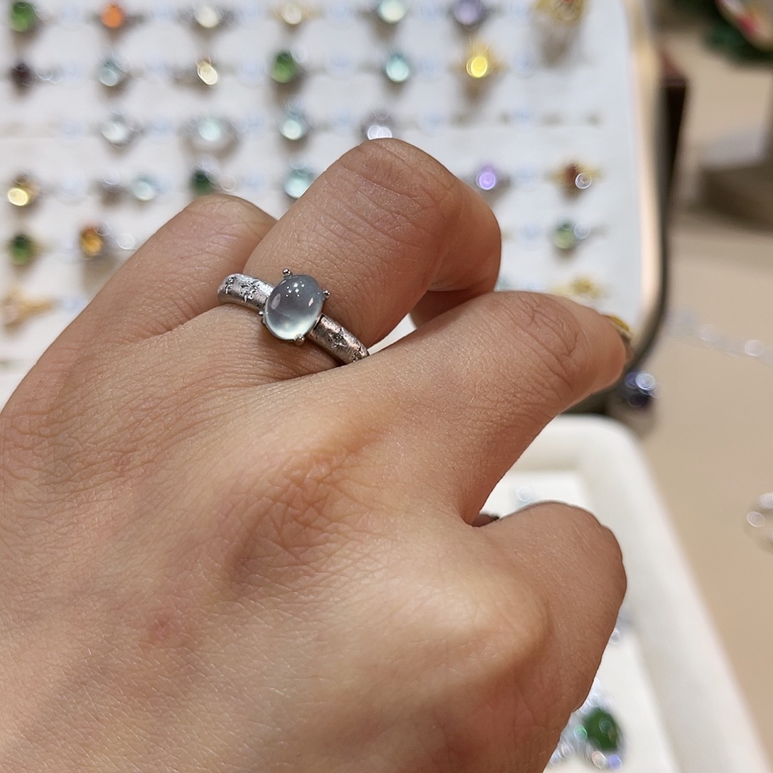 蛇纹石玉戒指银S925镶嵌戒指