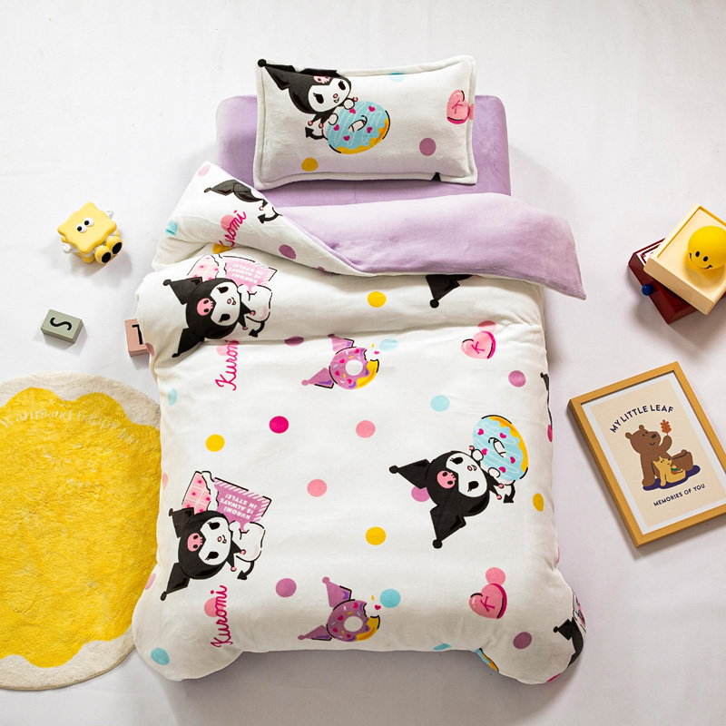 A类三丽鸥牛奶绒儿童幼儿园被子三件套加绒宝宝入园被褥六件套